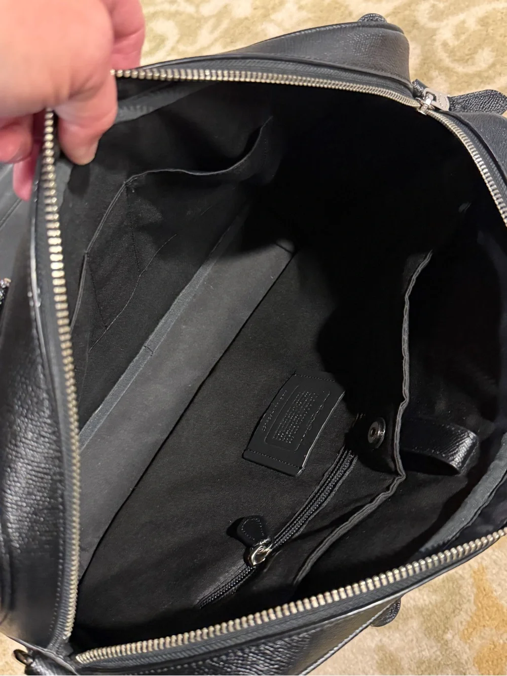 Coach Perry Slim Brief Bag Black Crossgrain Leather Laptop Business Bag F59057